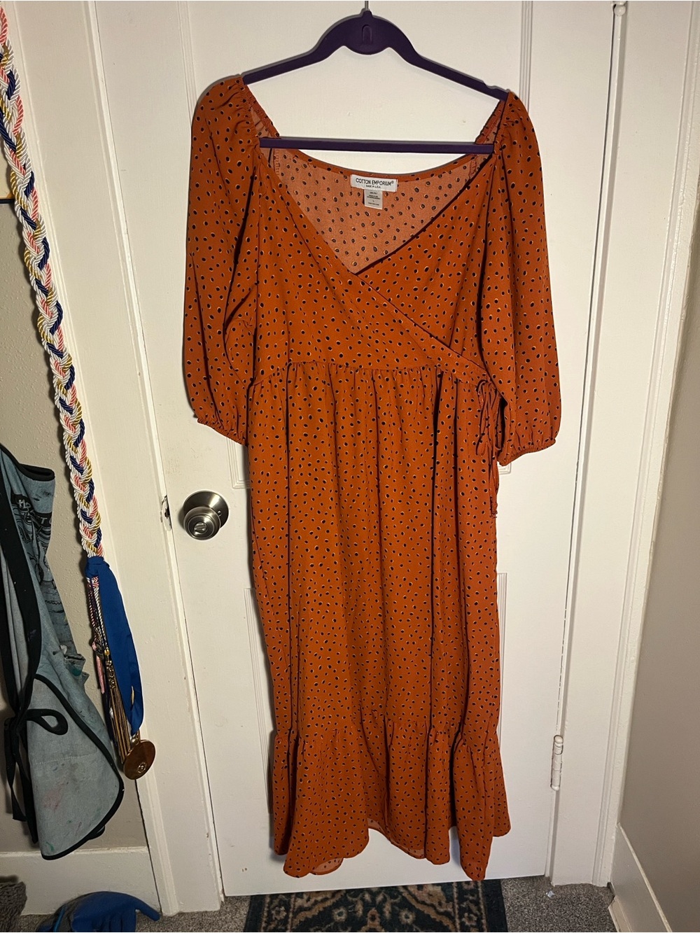 Cotton Emporium Rust Orange Polka-Dot Maxi Dress